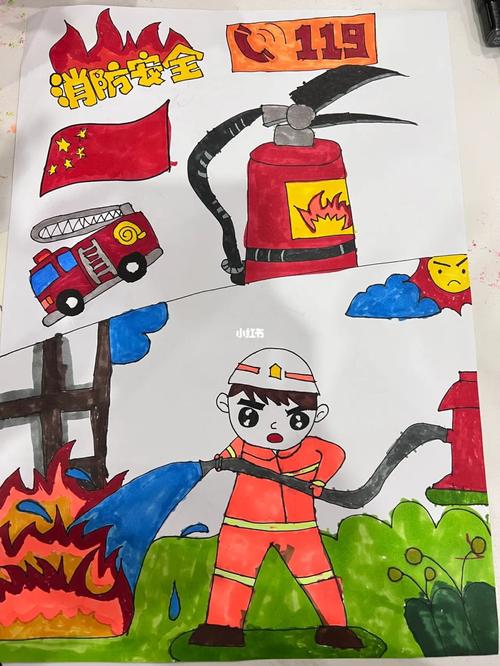 最简单消防画儿童画